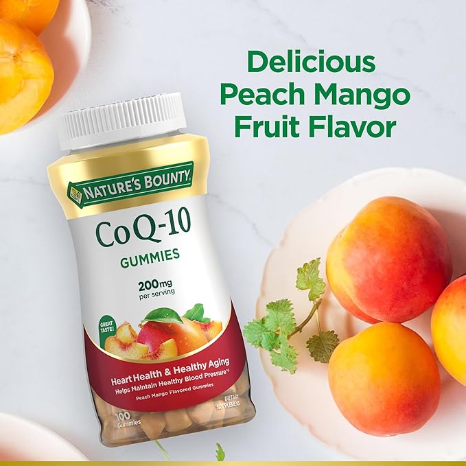 Nature's Bounty CoQ10 Gummies, Supports Heart Health, CoQ10 200mg, Peach Mango Flavor, 100 Coun (Pack of 2)