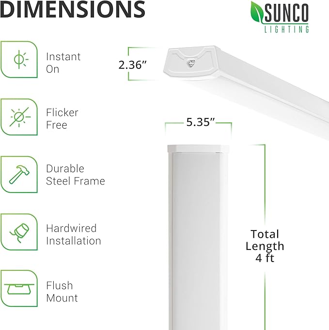 Sunco 10 Pack LED Garage Ceiling Lights Wraparound Fixture 4FT,Linkable Shop Light, 3500 LM, 40W=300W, 5000K Daylight, Hardwired, Surface Mount, Utility Workshop Light ETL