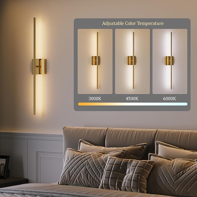 Morauroral 40″ Gold Battery Operated Wall Sconces Set of Two, Dimmable Wall Sconces with Remote Control, Rechargeable Sconces Wall Lighting, LED Wireless Wall Lights for Bedroom, Living Room, Bathroom