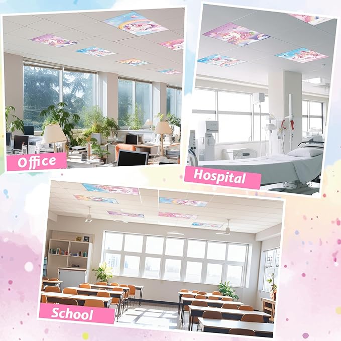 8PCS Colorful Unicorn Fluorescent Light Covers for Classroom Ceiling Light 4x2ft Back to School Magnetic Lights Covers Filter Easy Install for School Office Hospitals Ceiling Supplies (Unicorn)
