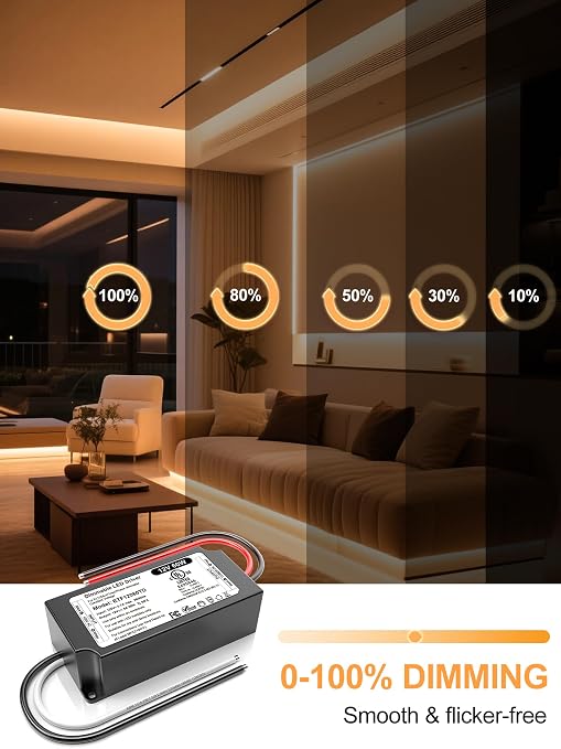 12V Dimmable LED Driver 60W UL Listed, 120V to DC 12V Triac ELV/MLV LED Transformer Compatible with Lutron & Leviton Switches 60 Watt LEDs Power Supply 12 Volt for Strip Cabinet Light