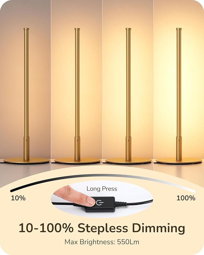 EDISHINE LED Table Lamp, Stepless Dimmable Bedside Lamp with 3 Color Temperature, Modern Nightstand Lamp, Upgraded Desk Lamps for Bedroom, Living Room, Corner, Gift, Metal Finish, Gold, 6W