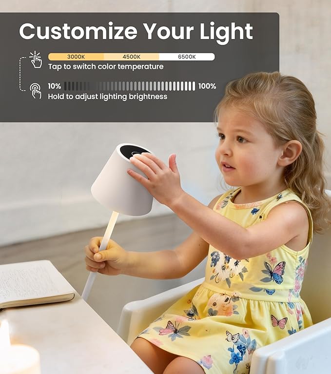 3 Pack Cordless Table Lamp, Portable Battery Operated Lamp with 3 Color Temps and Stepless Dimming, Rechargeable Table Lamp for Dinner, Desk, Cafe, Outdoor (White)