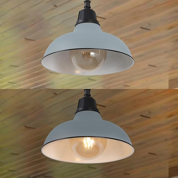JONATHAN Y 12.25" Matte Silver 1-Light Blue Farmhouse Indoor/Outdoor LED Pendant Iron Hanging Light, and Black Metal Shade, Rustic Ceiling Lamp for Kitchen Island, LED Bulb Included (JYL7611K)