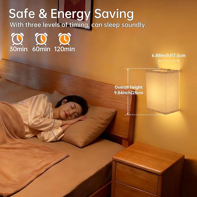 Shenmoyl Adhesive Battery Operated Wall Sconce Set of 2, 6000 mAh Battery Rechargeable Bulb with 12 RGB Colors, Stick on Cuboid Wall Sconce No Drill Wall Lights, Linen