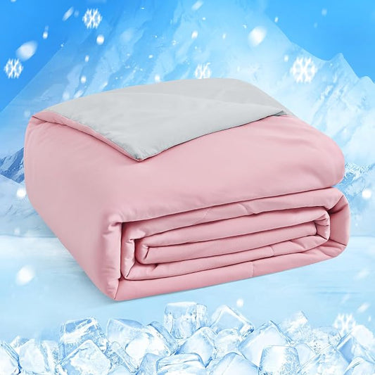 HOMFINE Cooling Comforter for Hot Sleepers - Both Sides Q-Max>0.45 Arc-Chill Cooling Fiber for All-Season, Breathable Soft Keep Cool Summer Blanket for Bed Couch Sofa, Pink, King