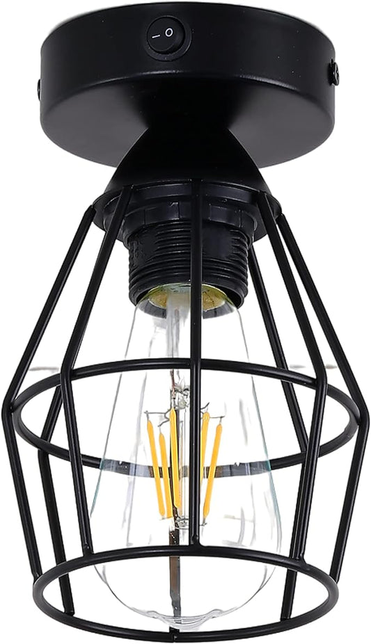 RV Vintage Ceiling Light (Bulb Included), 12V Metallic Interior Light Fixture with On&Off Switch, Semi-Flush Mount Ceiling Fixture with Metal Shade for Camper Trailer