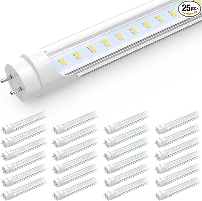 JESLED 4FT LED T8 Type A+B Tube Lights, 24W(65W Equivalent), 3200LM, 6000K, Single or Double End Powered, Plug and Play or Ballast Bypass, 4 Foot T10 T12 Fluorescent Bulbs Replacement, Clear(25-Pack)