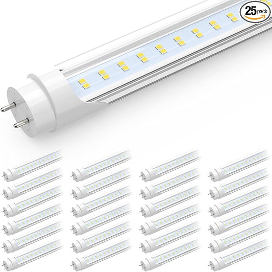 JESLED 4FT LED T8 Type A+B Tube Lights, 24W(65W Equivalent), 3200LM, 6000K, Single or Double End Powered, Plug and Play or Ballast Bypass, 4 Foot T10 T12 Fluorescent Bulbs Replacement, Clear(25-Pack)