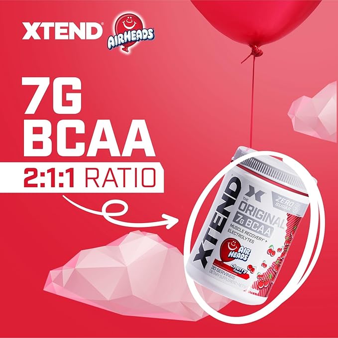 Xtend Original BCAA Powder Airheads Candy Flavor,7g BCAA and 2.5g L-Glutamine,Sugar Free Post Workout Muscle Recovery Drink with Amino Acids for Men & Women,30 Servings,(Pack of 2)