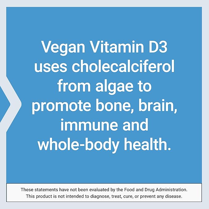 Life Extension Vitamine D3 Végétalienne, 125 mcg (5000 UI), cholécalciférol issu d'algues, haute puissance immunitaire, santé des os et de l'ensemble du corps, sans gluten, sans OGM, 1 par jour, végétalien, 60 gélules végétaliennes