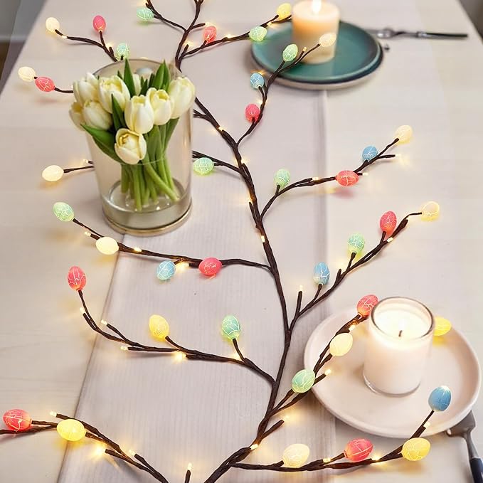 Easter Egg LED Tree Branch Lights for Wall,Easter Egg Willow Vine Twig Decor,USB Interface,with 144 LED Lights and Remote,8 Lighting Modes,for Home,Walls,Doors Windows (90inch)