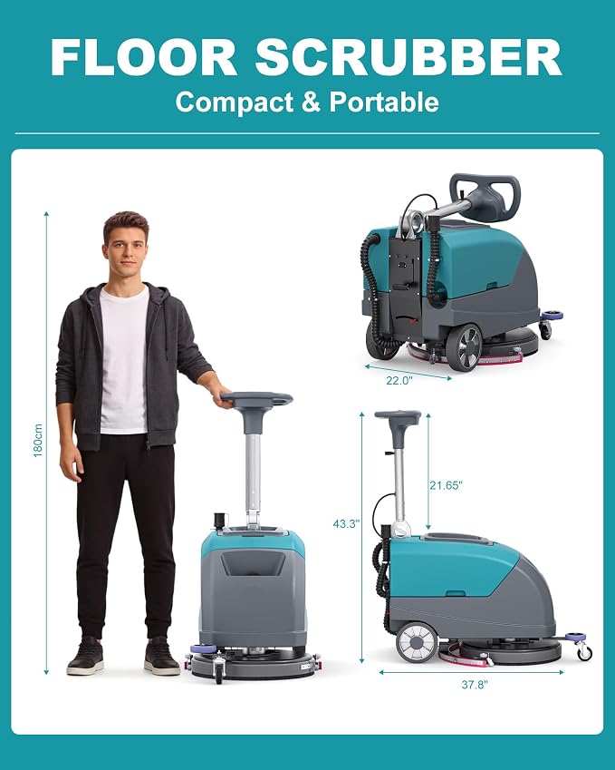 C5 16" Walk-Behind Commercial Floor Scrubber Machine, 500W Motor | 11 Gal Recovery Tank | 24" Suction Width | Brush Speed 200 RPM | 24,000 Sqft/h Coverage | Complete Set of Parts
