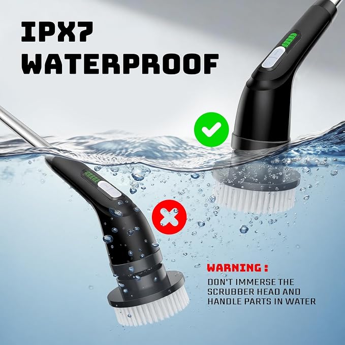 Highyes Electric Spin Scrubber, Powerful 2-Speed Cleaning Brush, | IPX7 Waterproof with 7 Reusable Brush Heads & Extendable Handle, for Bathroom Toilet Shower Kitchen Wall Tile Floor Grout