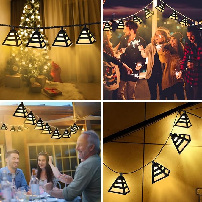 Vigdur Lantern String Lights, Black Decorative String Lights Plug in with 10 Plastic Lamp Shades, Connectable Moroccan Decoration Light for Home Holiday Party Decorations(9.84FT)