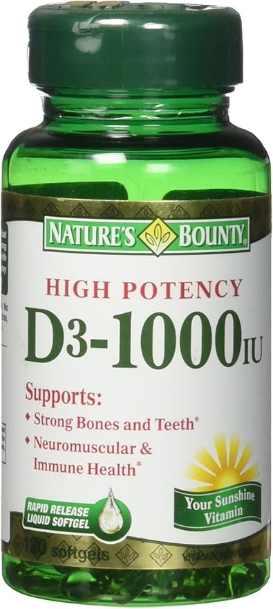 Nature's Bounty Vitamine D3 1000 UI Soutien Immunitaire, 120 Gélules (Lot de 1)