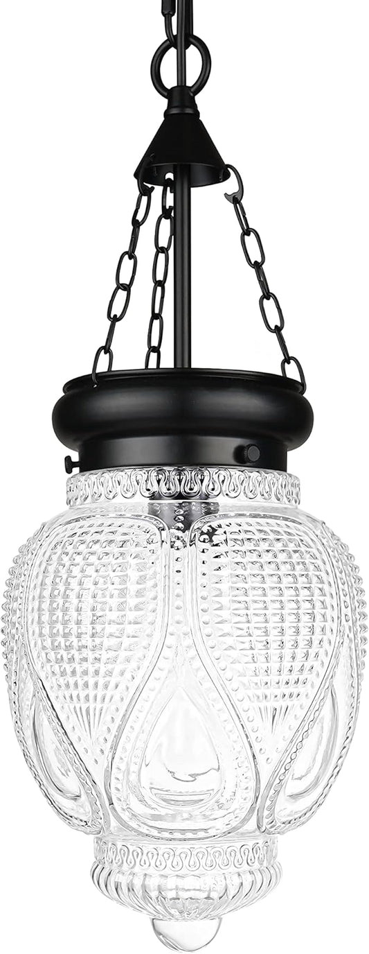 DSMJFU Black Glass Ceiling Pendant Light Kitchen Island Lighting Farmhouse Vintage Hanging Light Fixture for Dining Room, Entryway, Bathroom,Sink, Breakfast Nook