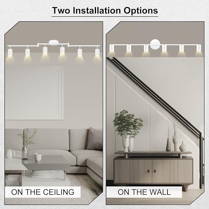 AUQUEE 6 Light Track Lighting Fixtures Ceiling, Matte White Kichen Track Lighting Fixtures with Rotatable Light Heads, Foldable Lamp Arms, Modern LED Track Lights for Kitchen/Hallway, No GU10 Bulb