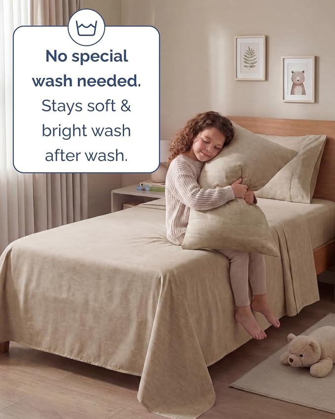 Twin 4 Piece Sheet Set - Comfy Breathable & Cooling - Soft Hotel Luxury Bedding Set with 8-16 Inch Deep Pockets - 1 Flat & 1 Fitted Sheet & 2 Pillowcases - Wrinkle Free & Easy Care - Heathered Beige