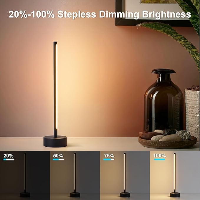 KARTOOSH Cordless LED Table Lamp, Battery Operated Portable Desk Lamp,Dimmable/3 Color/Memory Function,Modern Rechargeable Table Light for Living Room,Bedroom,Bedside,Black