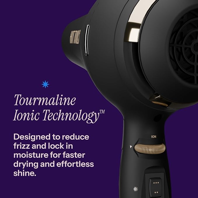 Hot Tools Pro Artist Black Gold 2100 Turbo Ceramic Blow Dryer, Lightweight Ionic Hair Dryer with 1875 Watts for Fast Drying, 6 Heat Speed Settings, Cool Shot, Diffuser, Concentrator