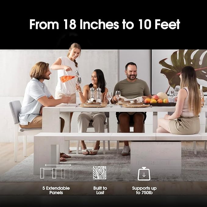 Transformer Table - Solid Wood Extendable Dining Table, Seats 2-12, Expandable Dining Room Table, Space-Saving Furniture, Kitchen and Dining Room Furniture (White, Table + Bench)