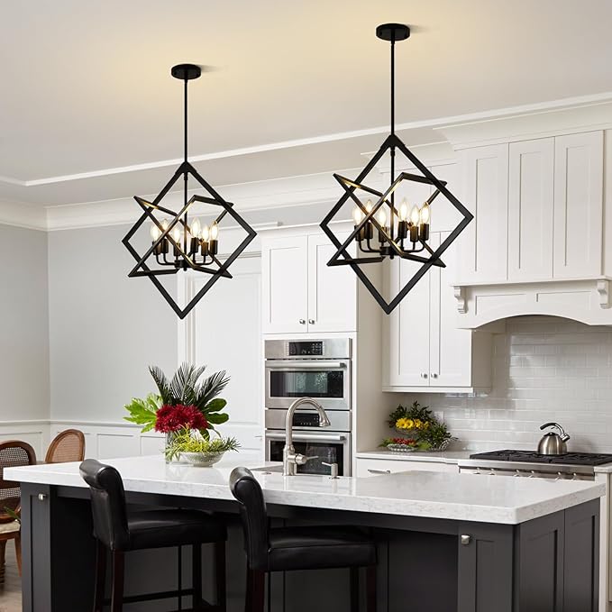 24" Modern Black Chandelier for Dining Room, No Assembly Required 6-Light Dining Room Light Fixture Over Table, Industrial Metal Hanging Pendant Lights Fixture for Kitchen Island, Entryway, Foyer