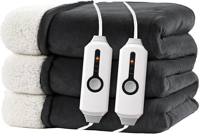 Electric Heated Blanket 90"x100" King Size for Safe All Night, Dual-Sided Microplush Sherpa for Bedroom Couch Use, 4 Heat Settings & 10 Hours Auto Off, Dual Controller, Machine Washable - Iron Gray