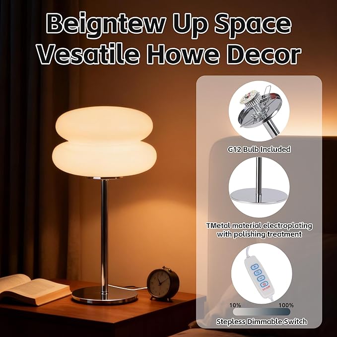Bedroom Mushroom lamp, Medieval Modern Bedside Table lamp, dimmable Retro Egg Tart Headlight, Unique Home Mushroom Decoration Aesthetic Lovely Living Room Desk lamp (White)