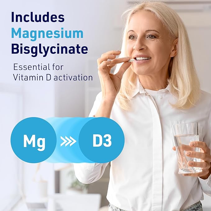 AgeImmune ブリリアント D3+ コンプレックス - 60カプセル - 5000 IU ビタミンD3 + K2 + グリシン酸マグネシウム配合 - 医師処方 免疫・骨サポート - ステアリン酸塩不使用、二酸化物不使用