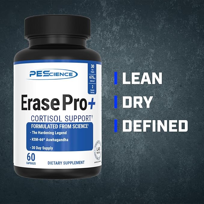 PEScience Erase Pro+, Natural Testosterone Booster, Cortisol Blocker with KSM 66 Aswhagandha, and I3C Estrogen Blocker PCT Supplement, 30 Day Supply