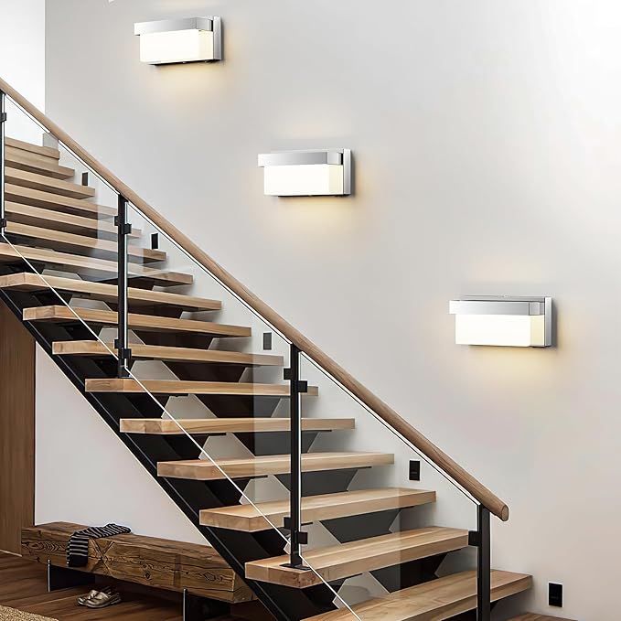Switched LED Wall Sconce Set of 2, Indoor 8 inch 12 Watt 4000K Wired Chrome Wall Mounted Sconce Light with On/Off Switch, Frosted Arcylic Shade Sconces for Bedroom Living Room Bathroom Kitchen Hallway