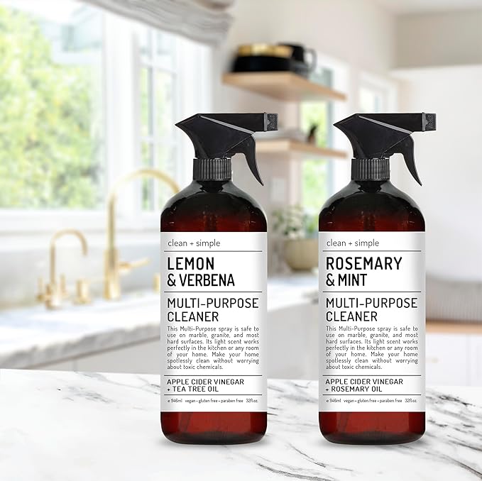 Nettoyants multi-usages simples et efficaces | Avec vinaigre de cidre de pomme, romarin et huile d'arbre à thé | Lot de 4 bouteilles de 94 cl | Home and Body Company