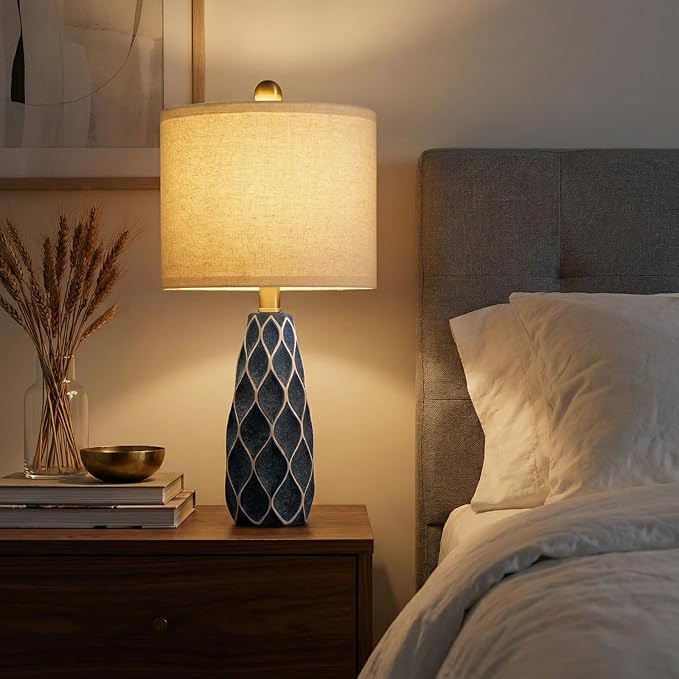 20.75" Small Table Lamps for Living Room Bedroom Lamps Set of 2 Ceramic Modern Boho Bedside Lamps Night Stands Farmhouse Vintage Nightstand Lamp Reading Light Home Office Dorm Desk Deco Gifts, Blue