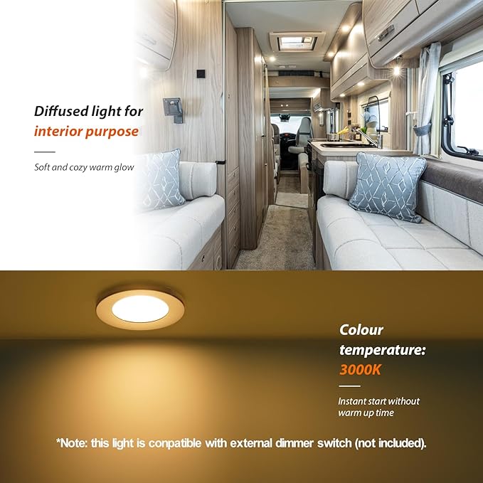 12V Under Cabinet Lighting RV Low Voltage Lights Marine LED Fixtures 12 Volt DC Puck Light Recessed Warm White 3000K, White Shell, 2watts 100lumens 2.7inch Pack of 6