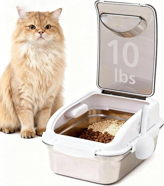 304 Stainless Steel Storage Container with Lid, Metal Storage Bin | Up To 14 Lbs, Mouse Proof, Ant-proof, Coming With Scoop, for Cat Bird Pet Dry Food Treats