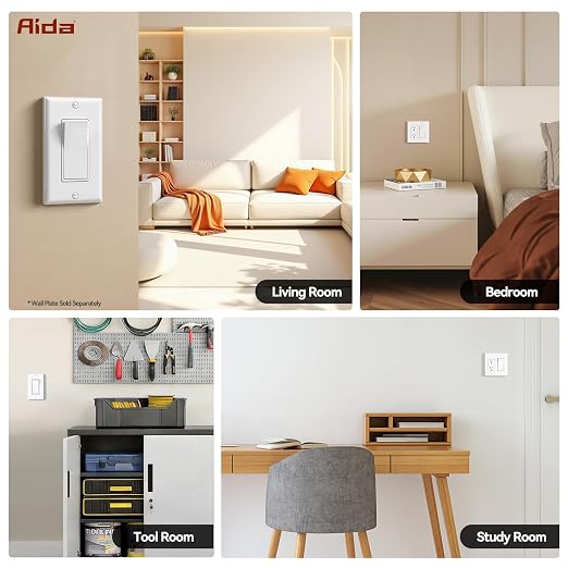 AIDA 20 Pack 4 Way Switch Decorative Light Switch, 15Amp, 120/277 Volt, 4 Way Decorative Light Rocker Switch Replacement, Self-Grounding, Residential and Commercial Grade, UL Listed