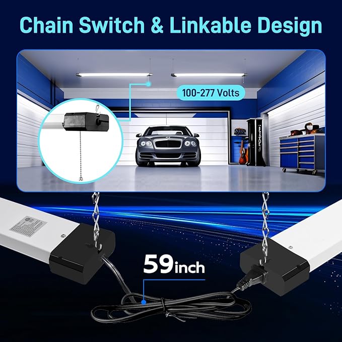 hykolity 4 Pack 4FT Linkable LED Shop Light for Garage, 6500lm, 4FT 60W Utility Light Fixture, 5000K Daylight LED Workbench Light with Plug, Hanging or Surface Mount, Black - ETL