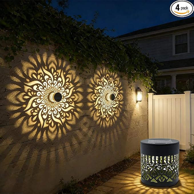 Decorative Solar Mandala Lights | Metal Solar Powered Outdoor Wall & Step Lighting | Waterproof Garden/Patio/Fence Lights with Auto On/Off | Mandala Pattern Backyard Decor for Deck,Post,Yard (4)
