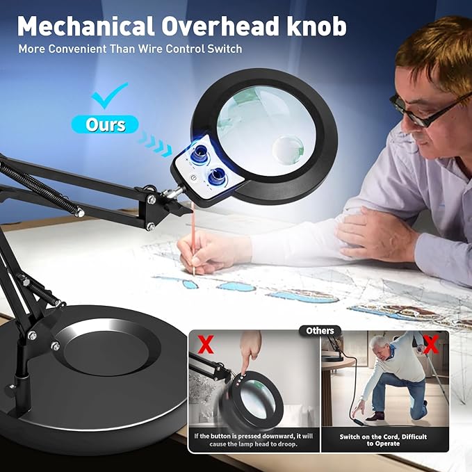 KIRKAS 12X Magnifying Glass with Light and Stand, Any Color Modes & Stepless Brightness LED Magnifying Lamp with Clamp, 2-in-1 Magnifier Glass Lens Desk Lamp for Reading(12X&30X Ring Base & Clamp)
