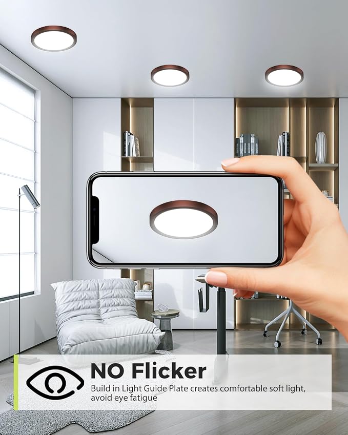 hepside 2Pack Dimmable Flush Mount Ceiling Light Fixture Oil Rubbed Bronze, 3000/4000/6500K Ceiling Lamp, 7.5INCH 15W 1500LM Low Profile Light for Bedroom, Kitchen, Bathroom, Hallway