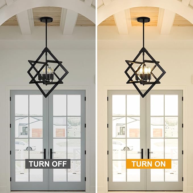 2 Pack Modern Black Chandelier for Dining Room (18",4-Light), No Assembly Required Dining Room Light Fixture Over Table, Industrial Hanging Pendant Lights Fixture for Kitchen Island, Entryway, Foyer
