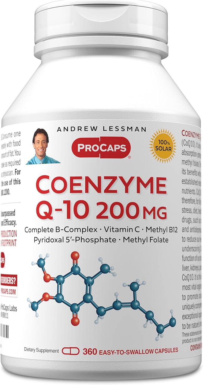 ANDREW LESSMAN Coenzyme Q-10 200 mg 360 Capsules – Essential for Energy Production and Optimum Key Organ Function, Anti-Oxidant Support, Depleted by Aging, Plus B-Complex. Easy to Swallow Capsules