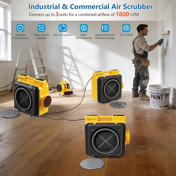 Air Scrubber 600 CFM with 4-Stage Filtration, Stackable Negative Air Machine for Home, Industrial and Commercial Use, Water Damage Restoration Equipment, Airborne Cleaner HEPA Scrubber with 4 Filters