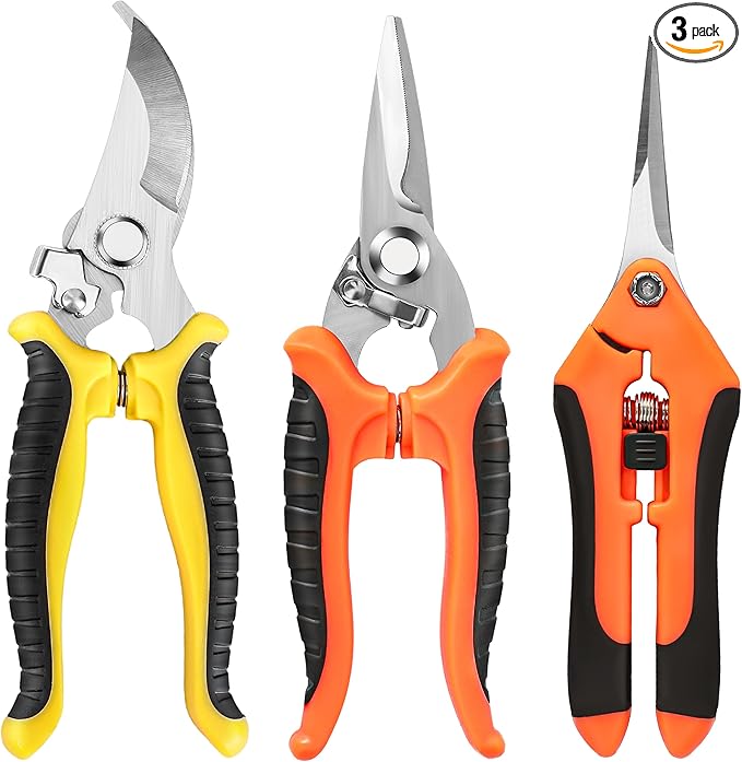 EWPJDK 3 Pack Garden Pruning Shears, Stainless Steel Shears, Gardening Shears, Scissors, Garden Clippers, Pruning Snips, Pruning Shears for Gardening Tools