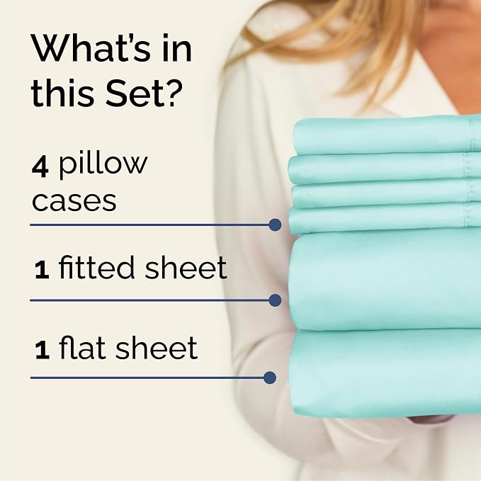 Cal King 6 Piece Sheet Set - Comfy Breathable & Cooling - Ultra-Soft Hotel Luxury Bedding Set w/ 8-16 Inch Deep Pockets - 1 Flat & 1 Fitted Sheet & 4 Pillowcases - Wrinkle Free & Easy Care - Spa Blue