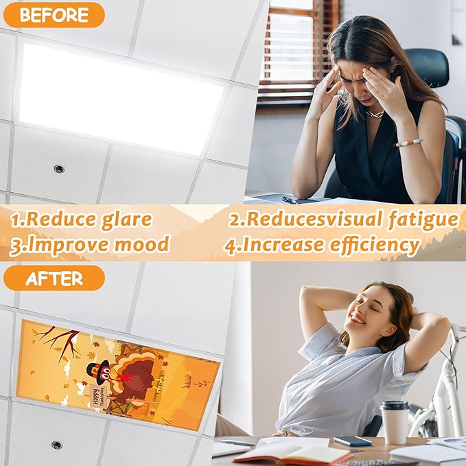 8 Pcs Fluorescent Light Covers with 80 Magnets Fall Animal Decorative for Classroom Ceiling Light 4 x 2 Feet Magnetic Lights Covers Filter for Office Hospitals Home Autumn Classroom Decor(Fall Animal)