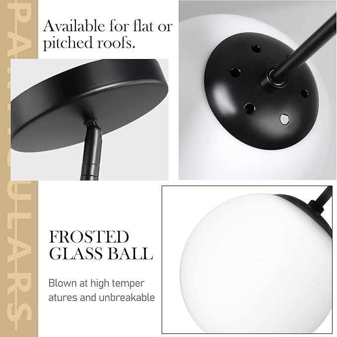 Bagood 6" Globe Pendant Light Black 2 Pack Mid Century Pendant Light Globe Pendant Lights Kitchen Island Matte Black Finished with Milk Glass Adjustable Ceiling Light Fixtures for Dining Room Bar