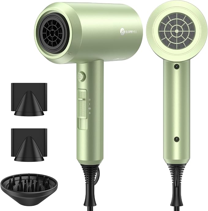 slopehill Professional Ionic Hair Dryer, Lime Cream | 1800W Fast Drying, Low Noise, 2 Concentrator Nozzles, 1 Diffuser Attachment