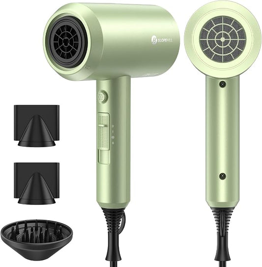 slopehill Professional Ionic Hair Dryer, Lime Cream | 1800W Fast Drying, Low Noise, 2 Concentrator Nozzles, 1 Diffuser Attachment